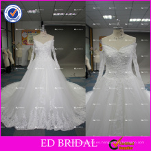 ED nupcial fabricante por encargo fuera de hombro de manga larga vestido de bola Lucury vestido de novia